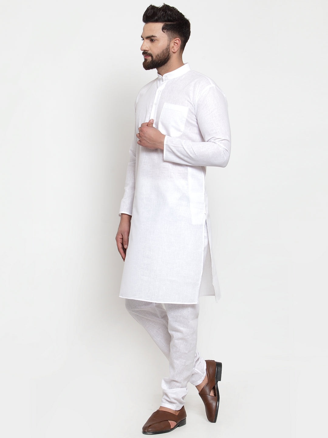 Jompers Men's Solid Cotton Kurta - White