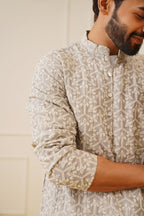 Jompers Men's Chikankari Embroidered Kurta - Grey