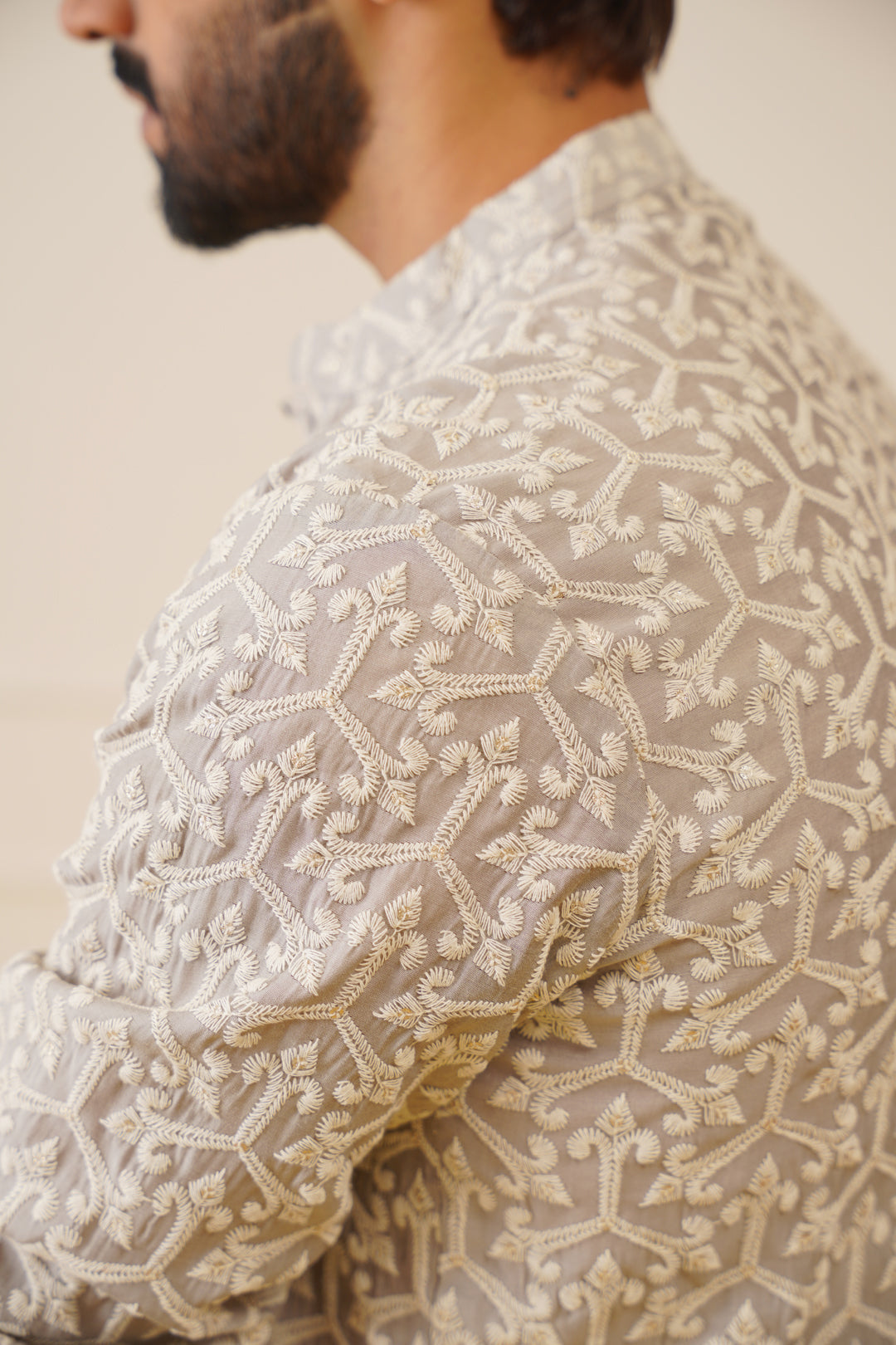 Jompers Men's Chikankari Embroidered Kurta - Grey