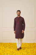 Jompers Men's Sequins Chikankari Embroidered Kurta only - Maroon