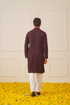 Jompers Men's Sequins Chikankari Embroidered Kurta only - Maroon