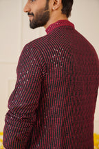 Jompers Men's Sequins Chikankari Embroidered Kurta only - Maroon
