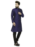 Jompers Men's Royal Blue & Black Self Design Kurta Only