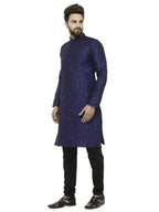 Jompers Men's Royal Blue & Black Self Design Kurta Only