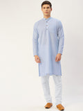 Jompers Men's Blue Cotton Solid Kurta Pyjama
