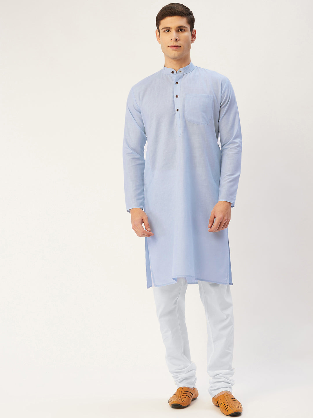 Jompers Men's Blue Cotton Solid Kurta Pyjama