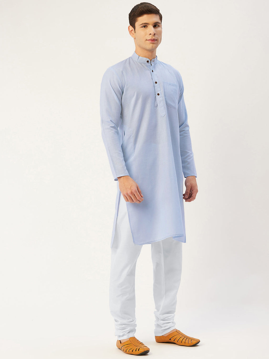 Jompers Men's Blue Cotton Solid Kurta Pyjama