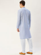 Jompers Men's Blue Cotton Solid Kurta Pyjama