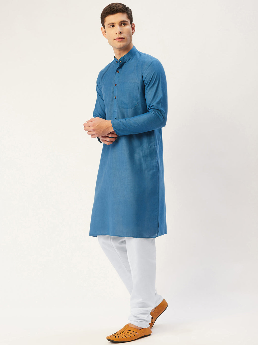 Jompers Men's peacock Cotton Solid Kurta Pyjama