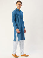 Jompers Men's peacock Cotton Solid Kurta Pyjama