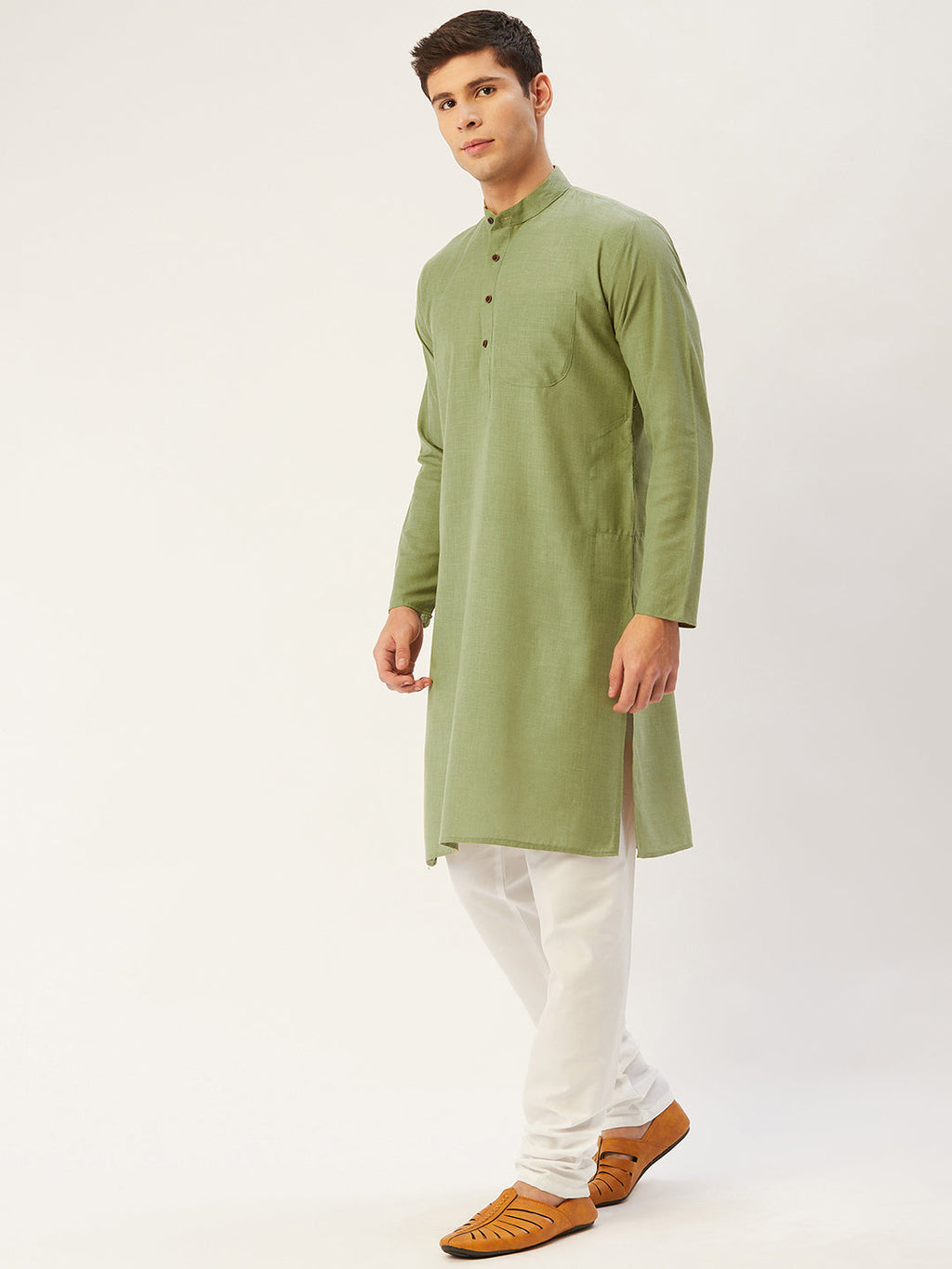 Jompers Men's Pista Cotton Solid Kurta Only