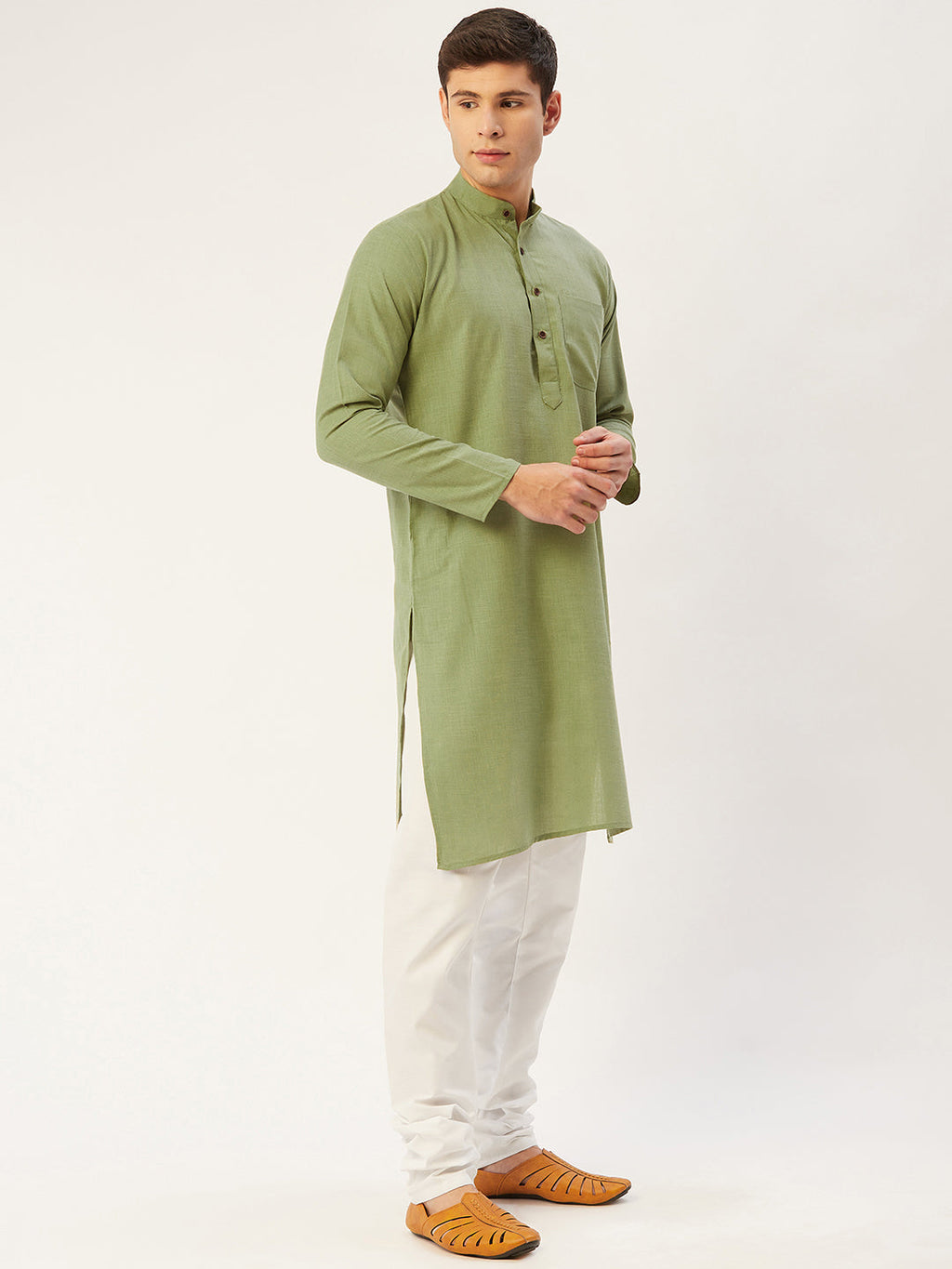 Jompers Men's Pista Cotton Solid Kurta Only