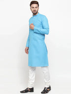 Jompers Men's Sky Blue & White Solid Kurta Only