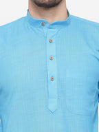 Jompers Men's Sky Blue & White Solid Kurta Only