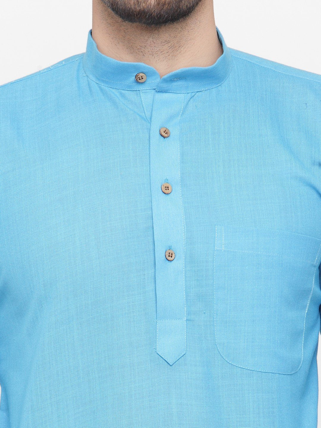 Jompers Men's Sky Blue & White Solid Kurta Only