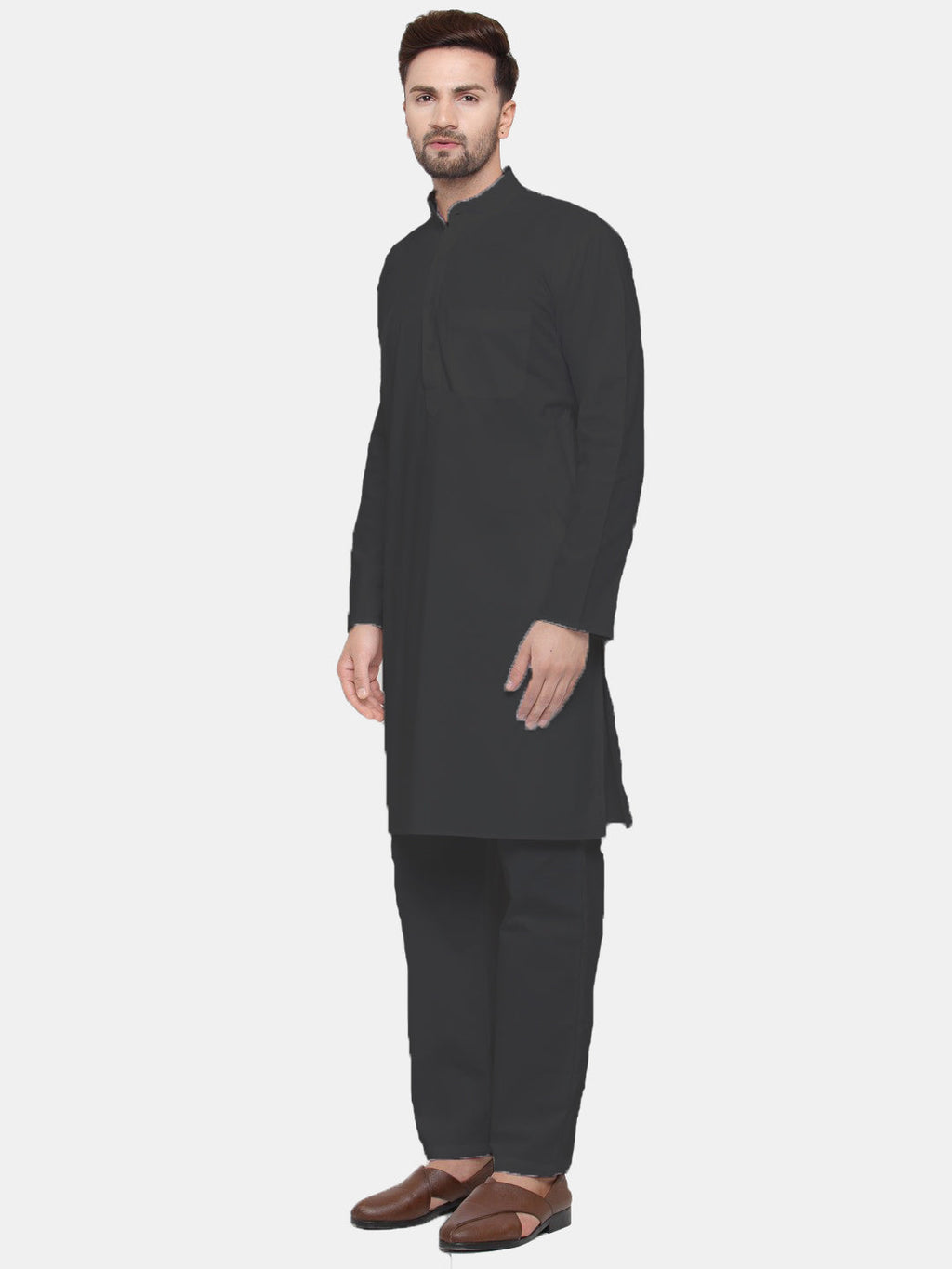 Jompers Men's Black Solid Cotton Kurta Payjama Set
