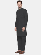 Jompers Men's Black Solid Cotton Kurta Payjama Set