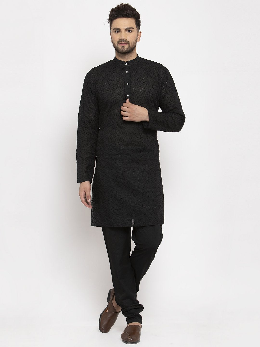 Jompers Men Black Chikan Kurta Only - Distacart