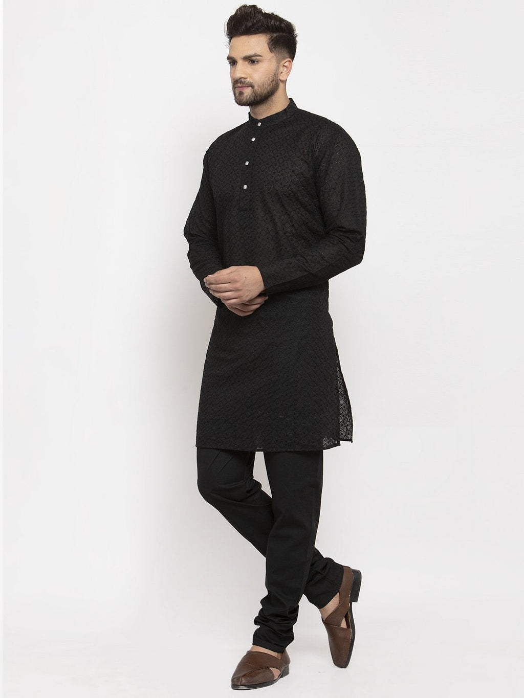 Jompers Men Black Chikan Kurta Only - Distacart