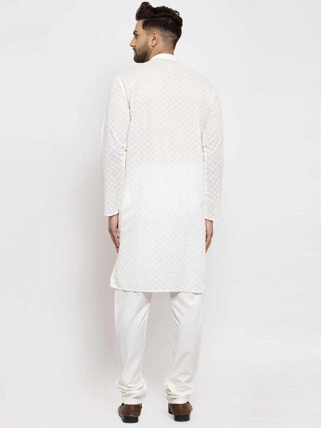 Jompers Men Cream Chikan Kurta with Churidar - Distacart