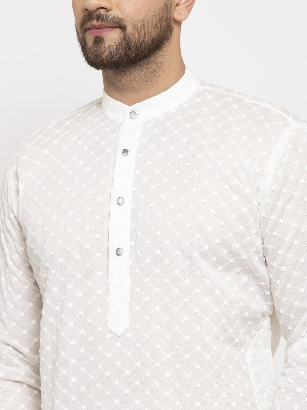 Jompers Men Cream Chikan Kurta with Churidar - Distacart