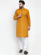 Jompers Men Mustard Chikan Kurta Only - Distacart