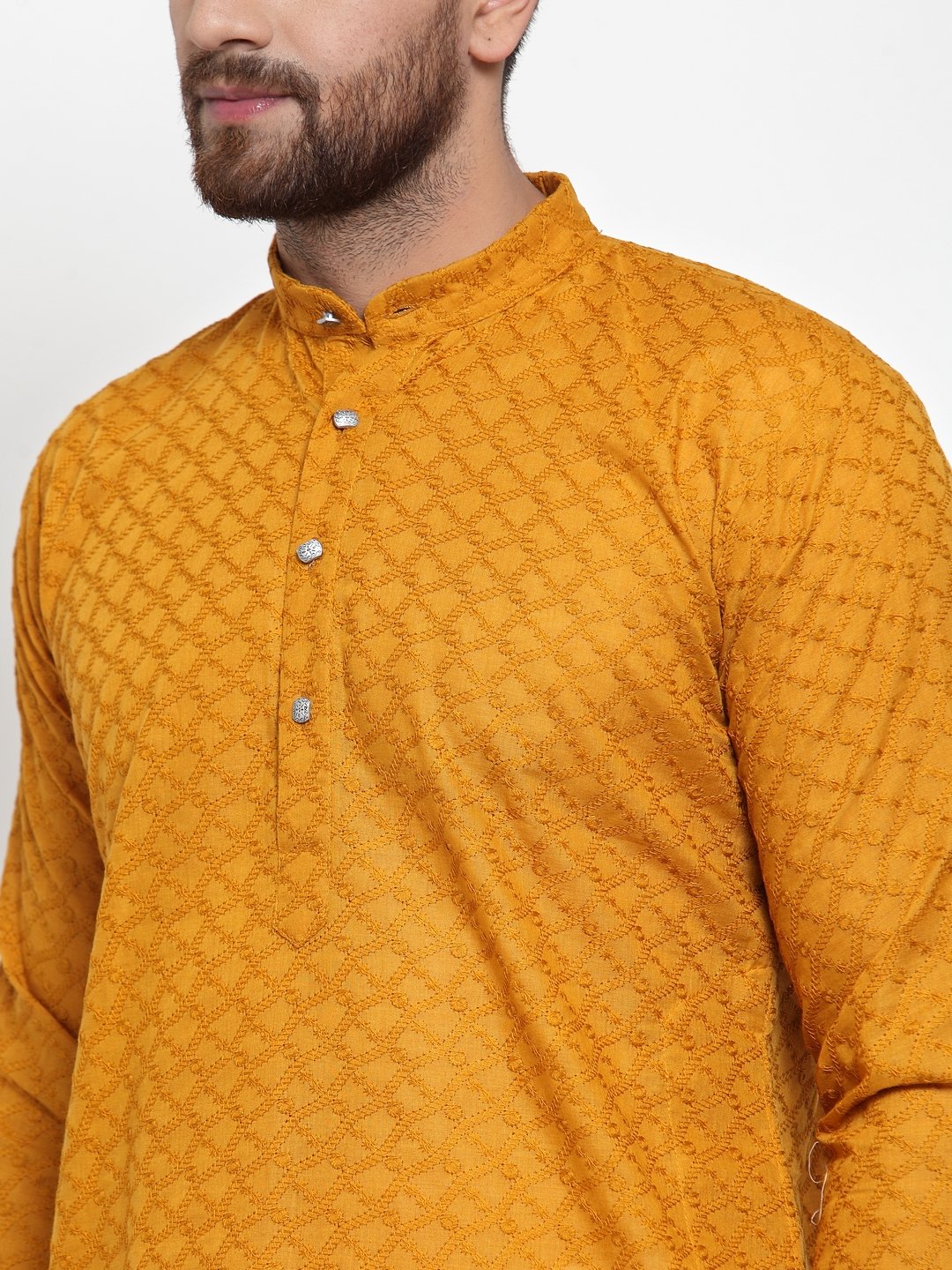 Jompers Men Mustard Chikan Kurta Only - Distacart
