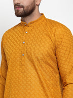 Jompers Men Mustard Chikan Kurta with Churidar - Distacart