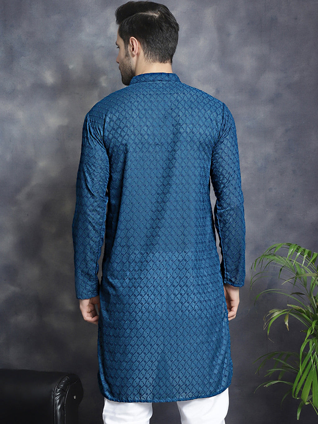 Jompers Men's Chikankari Pure Cotton Kurta - Peacock
