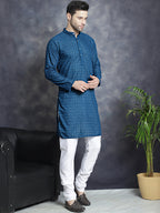 Jompers Men's Chikankari Pure Cotton Kurta - Peacock