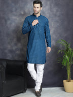 Jompers Men's Chikankari Pure Cotton Kurta - Peacock