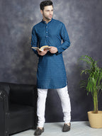 Jompers Men's Chikankari Pure Cotton Kurta - Peacock