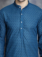 Jompers Men's Chikankari Pure Cotton Kurta - Peacock