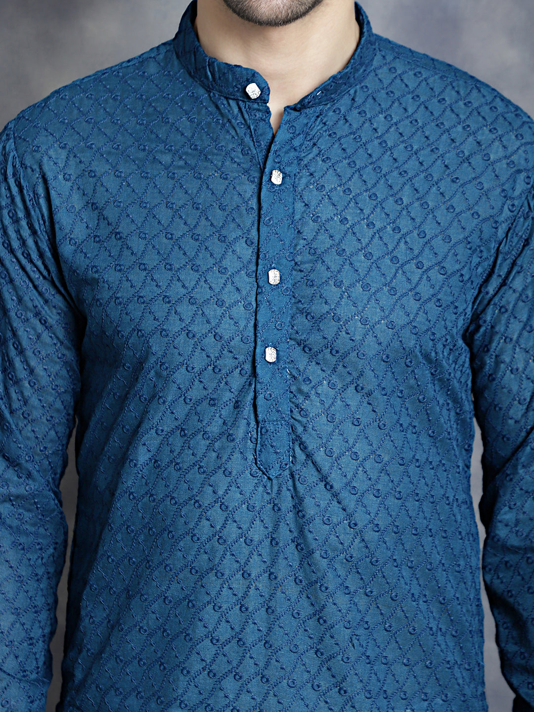 Jompers Men's Chikankari Pure Cotton Kurta - Peacock