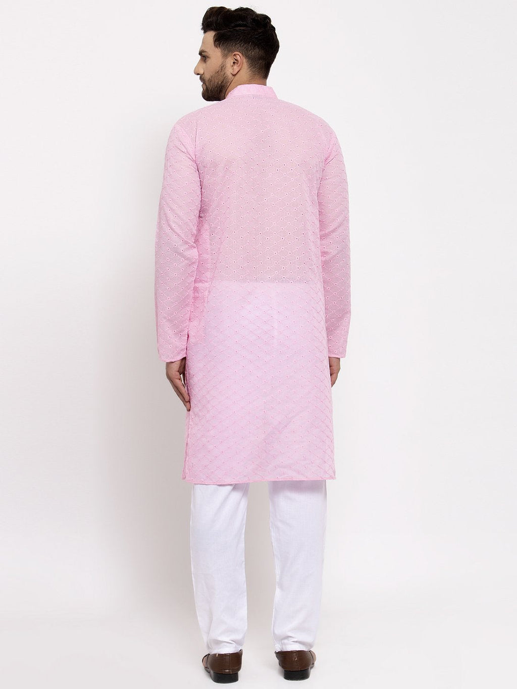 Jompers Men Pink Chikan Kurta Only - Distacart