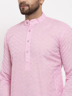 Jompers Men Pink Chikan Kurta Only - Distacart