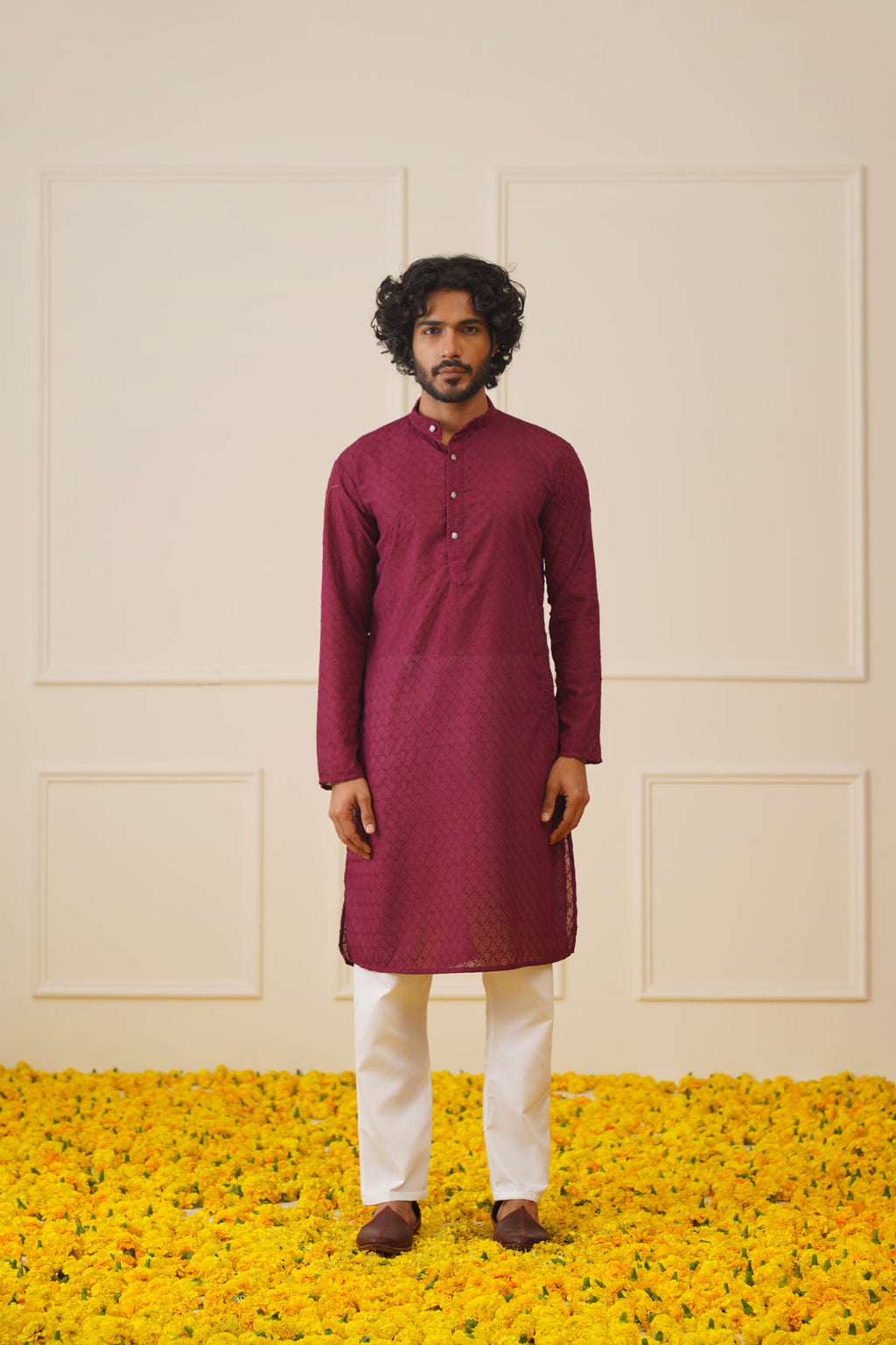 Jompers Men's Purple Chikan Kurta Only
