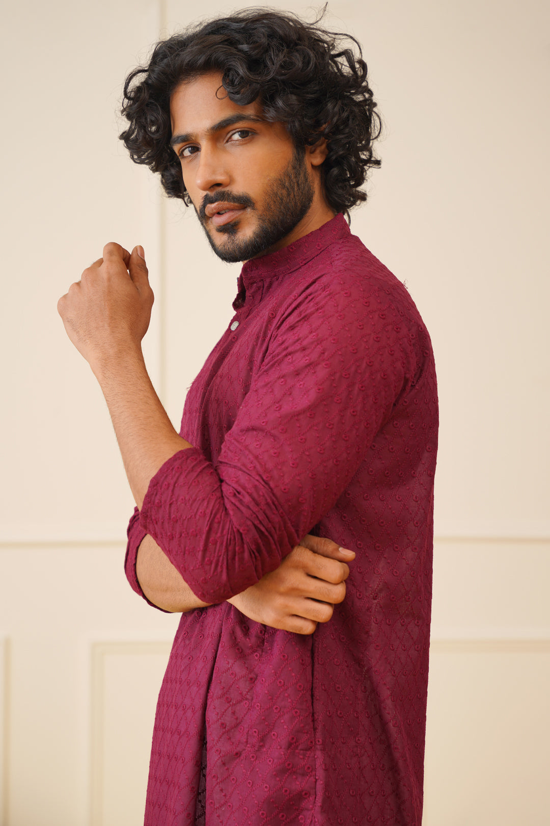 Jompers Men's Purple Chikan Kurta Only