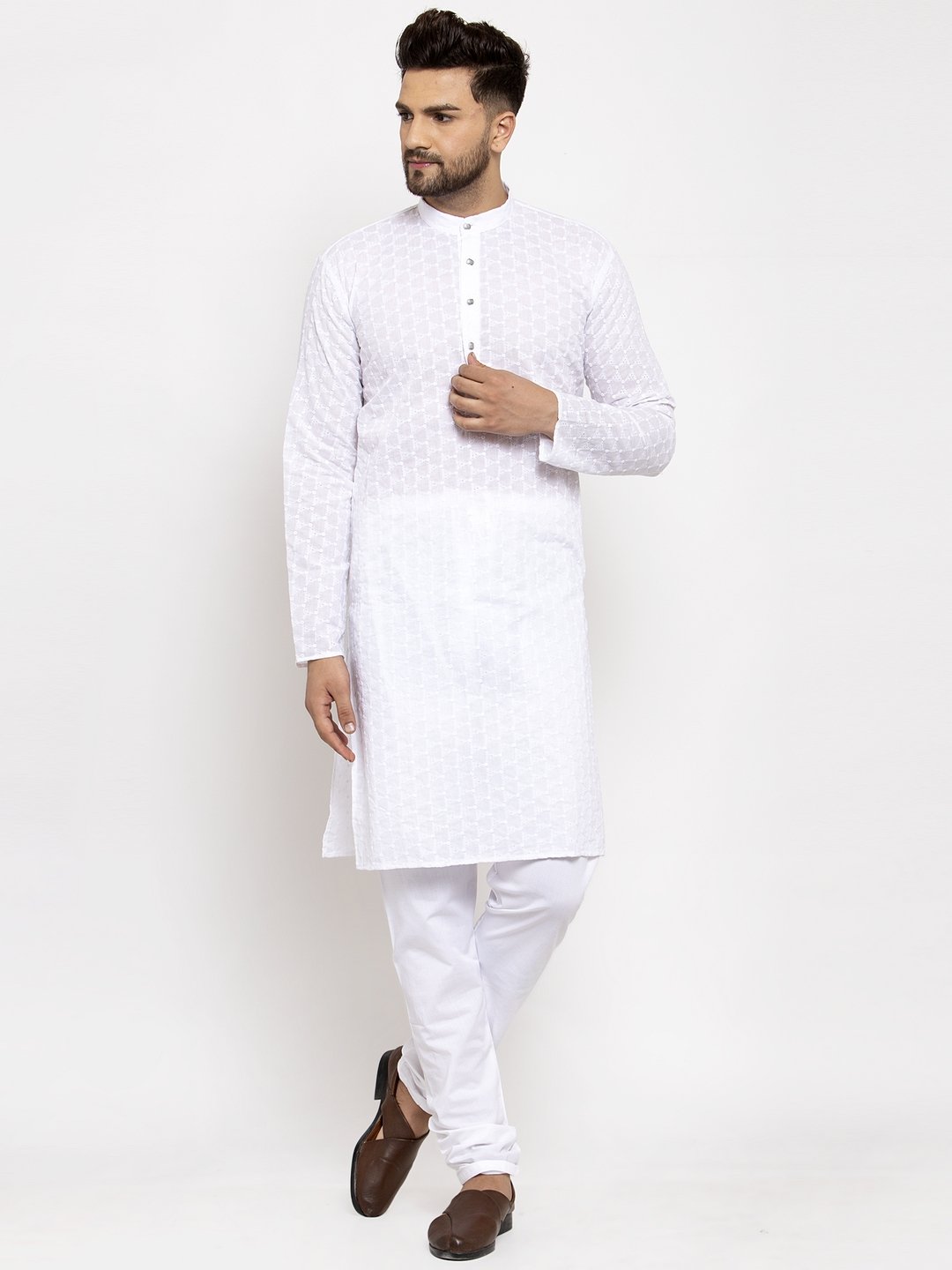 Jompers Men White Chikan Kurta Only - Distacart