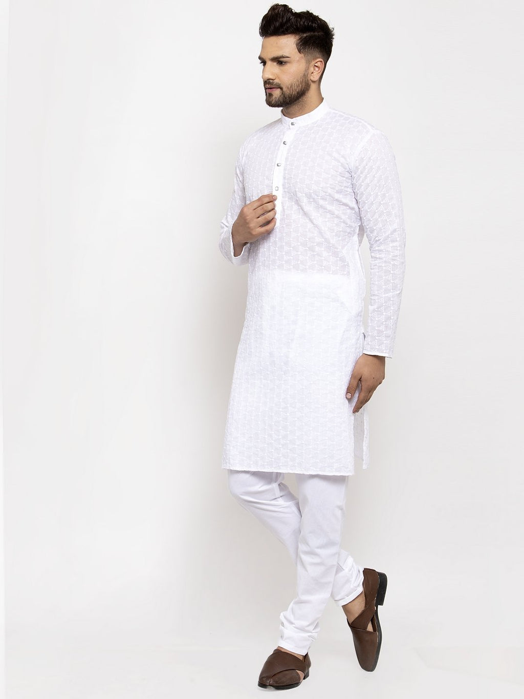 Jompers Men White Chikan Kurta Only - Distacart