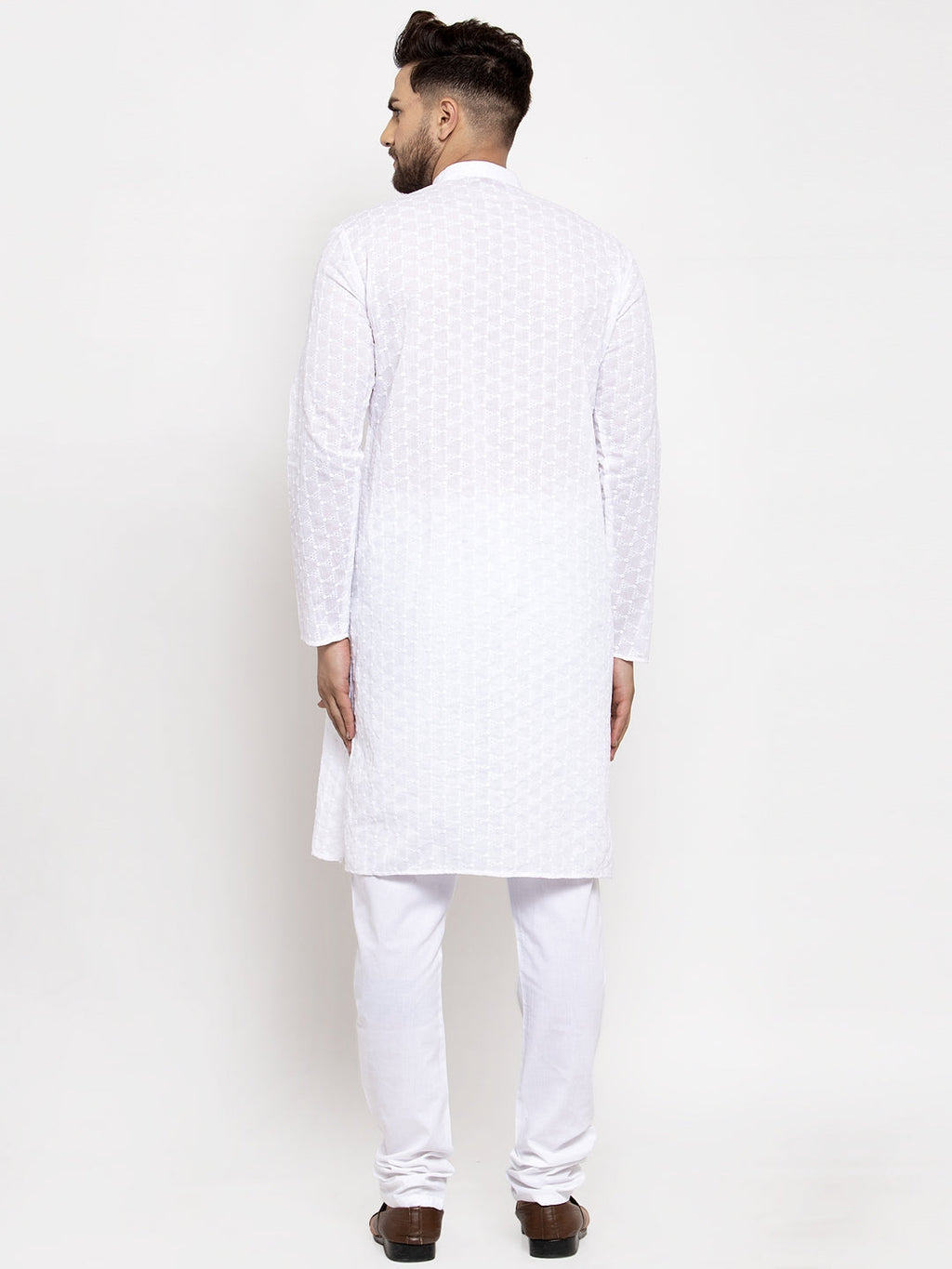 Jompers Men White Chikan Kurta with Churidar - Distacart