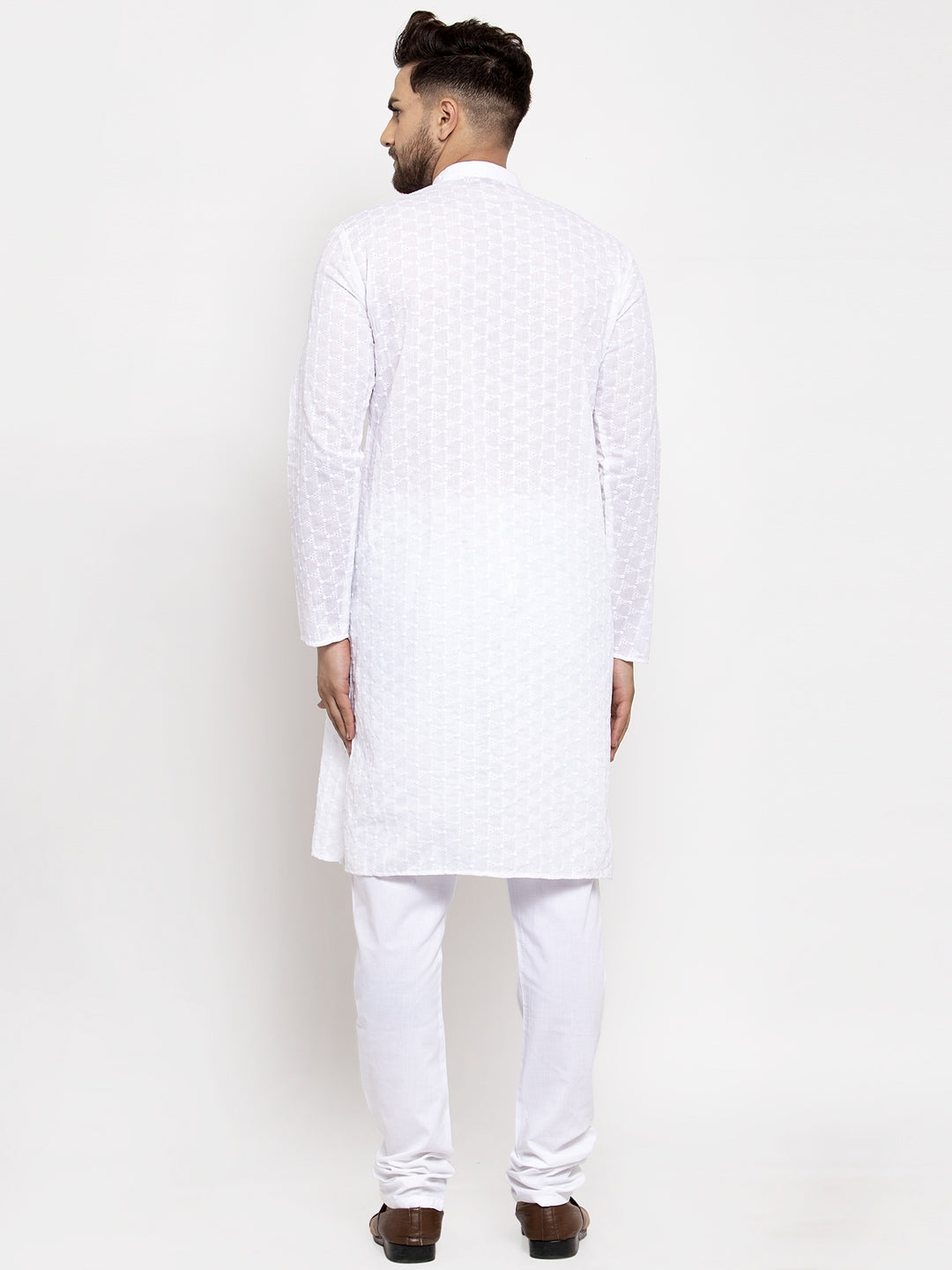 Jompers Men White Chikan Kurta with Churidar - Distacart