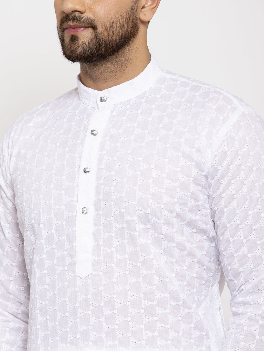 Jompers Men White Chikan Kurta with Churidar - Distacart