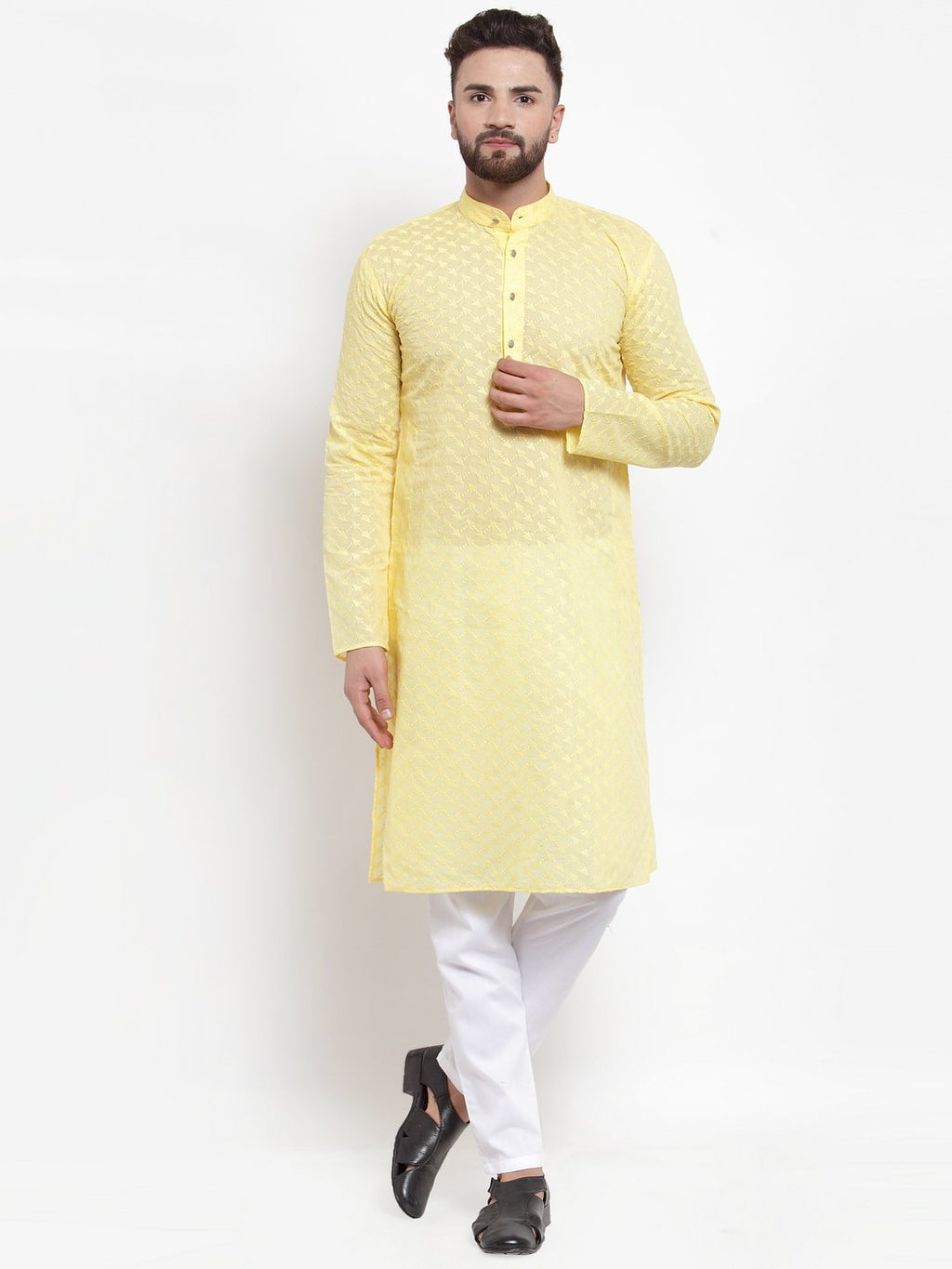 Jompers Men Yellow Chikan Kurta Only - Distacart