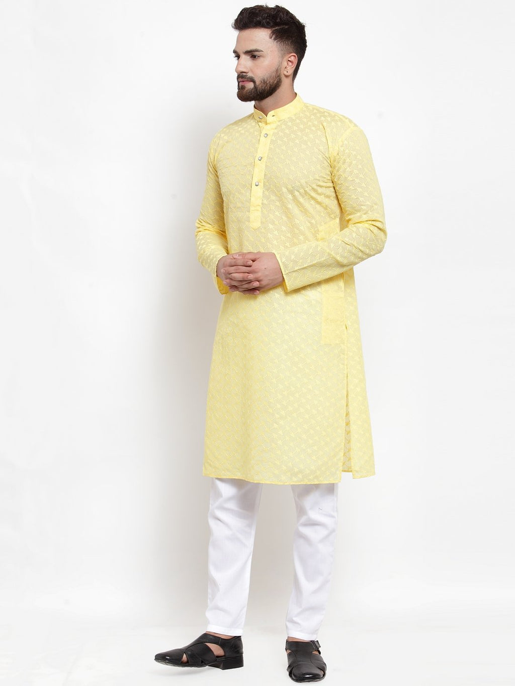 Jompers Men Yellow Chikan Kurta Only - Distacart