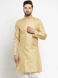 Jompers Men's Golden Self Design Kurta Only