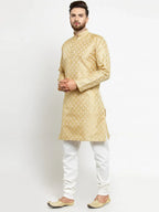 Jompers Men's Golden Self Design Kurta Only