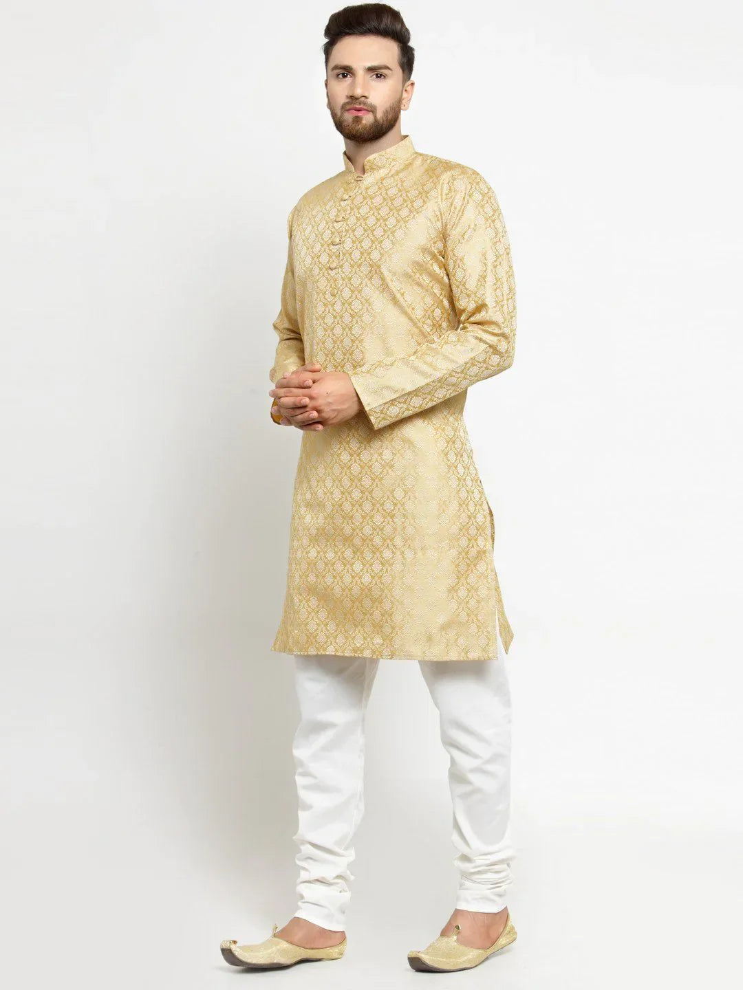 Jompers Men's Golden Self Design Kurta Only