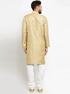 Jompers Men's Golden Self Design Kurta Only