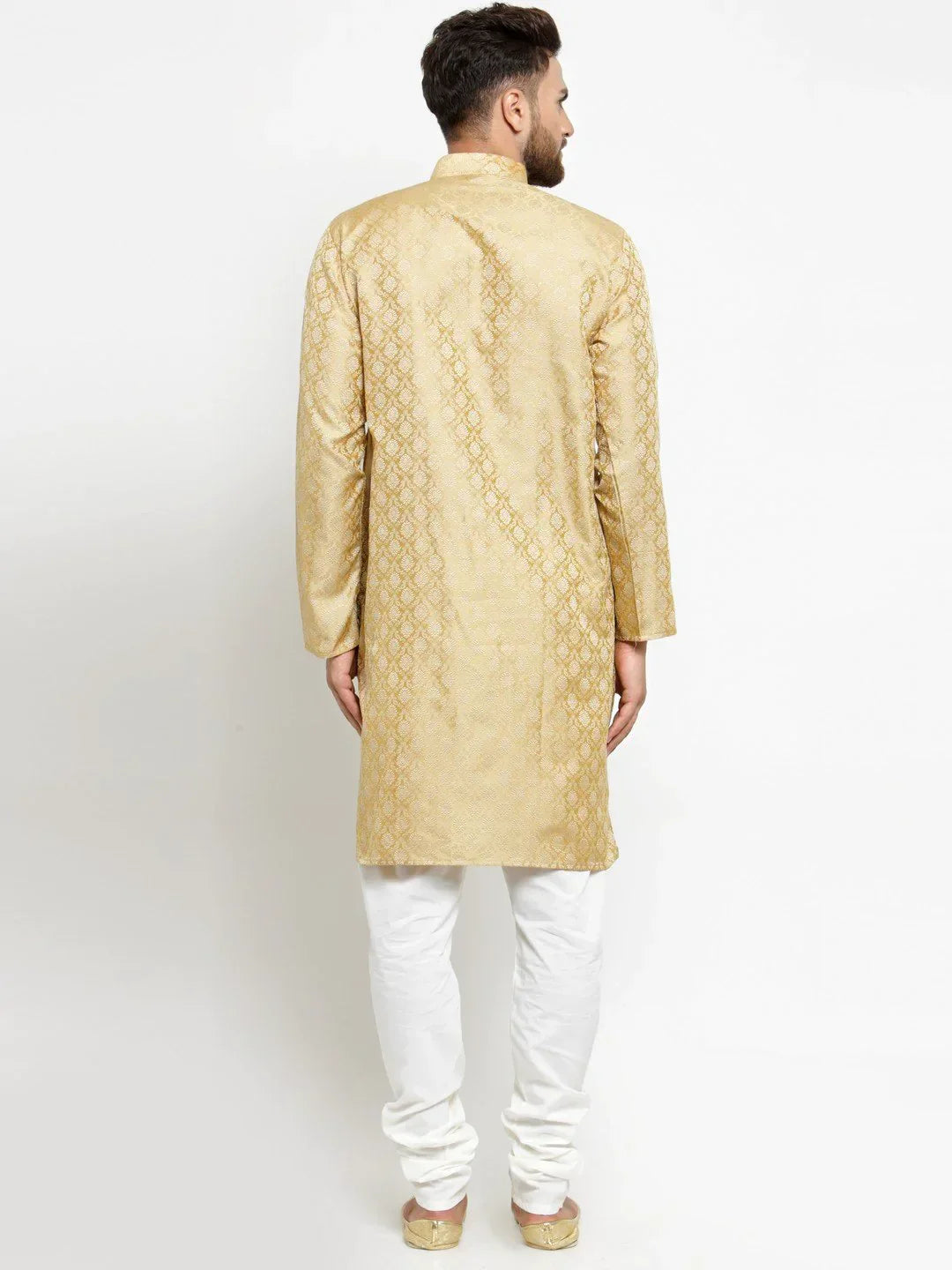 Jompers Men's Golden Self Design Kurta Only